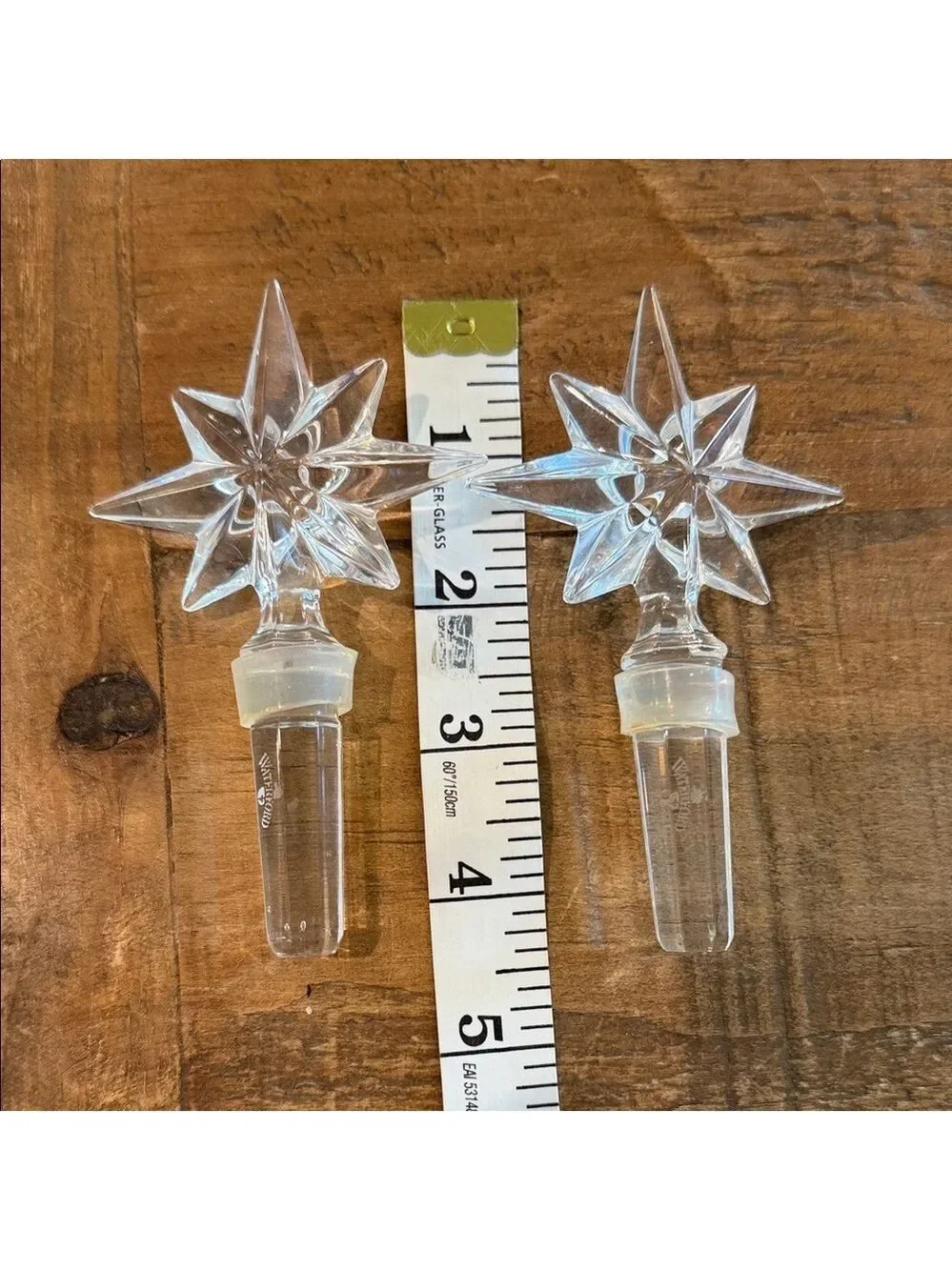 Waterford Crystle Pair of 2 Clear Star or Snowflake Wine Bottle Stoppers 4.5”